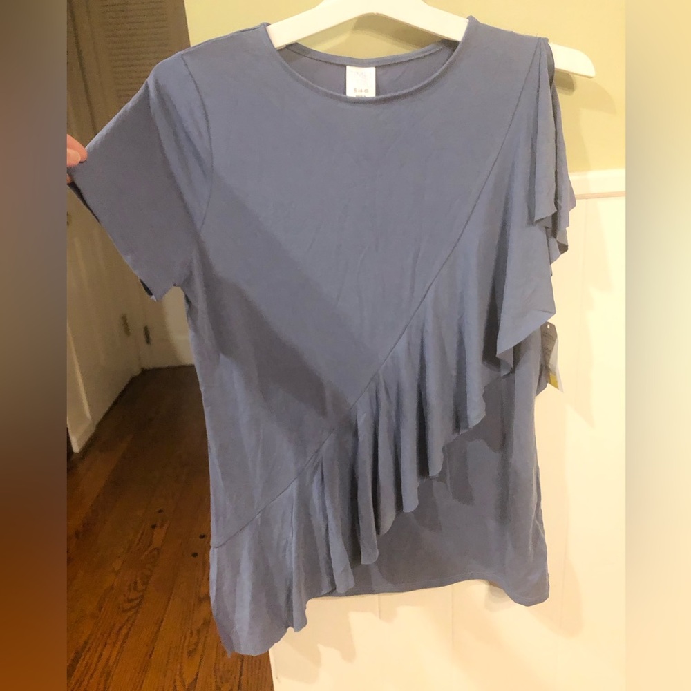 Blue Asymmetrical Ruffle Top